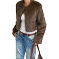 thumbnail image 2 of Cropped Faux Fur Jacket Long Sleeve Open Front Cardigan Casual Parka Short Coat Brown XL, 2 of 6