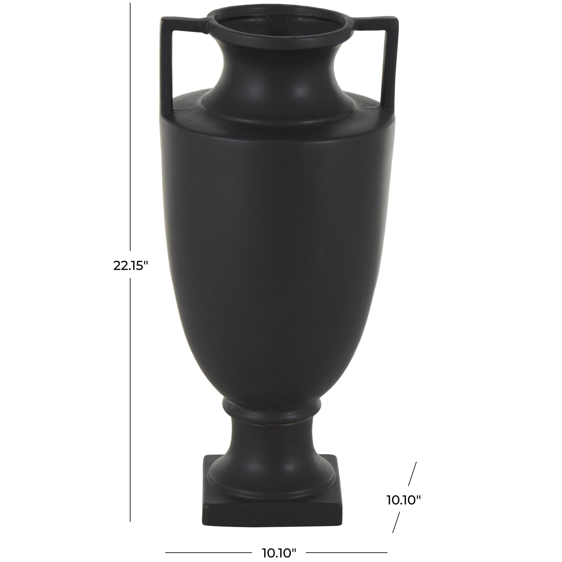 DecMode 22" Sleek Amphora Black Ceramic Vase with Handles