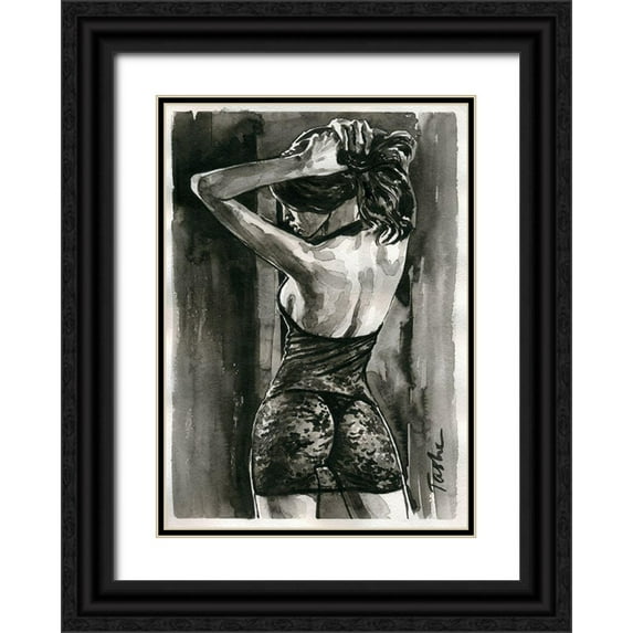 Tashe 18x24 Black Ornate Wood Framed with Double Matting Museum Art Print Titled - Grey 3