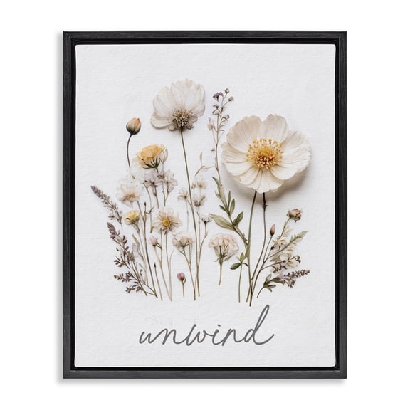 Pressed Flowers Unwind Black Framed Floater Canvas Wall Art, design by Lettered and Lined