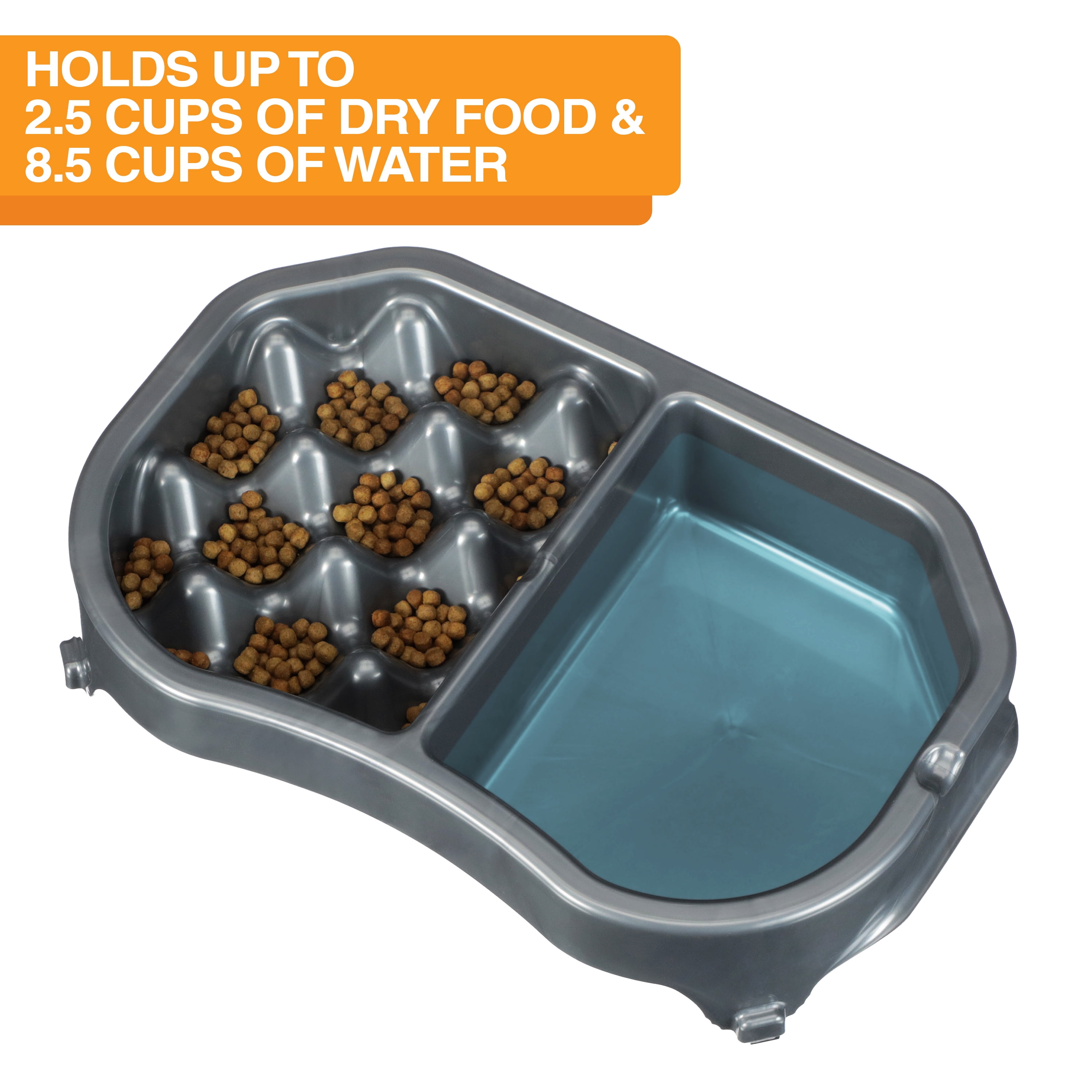 Neater Pet Brands Neater Slow Feeder Double Diner Food and Water Bowl - Improves Digestion, Stops Obesity, and Slows Down Eating, Gunmetal