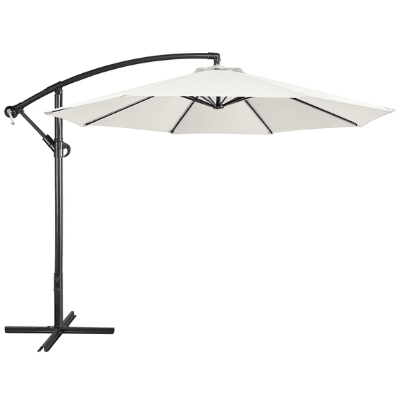 Renwick 10Ft Outdoor Patio Offset Umbrella with Crank & Cross Base, Cream