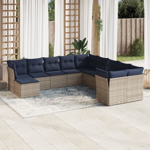 vidaXL 11 Piece Patio Sofa Set with Cushions Gray Poly Rattan