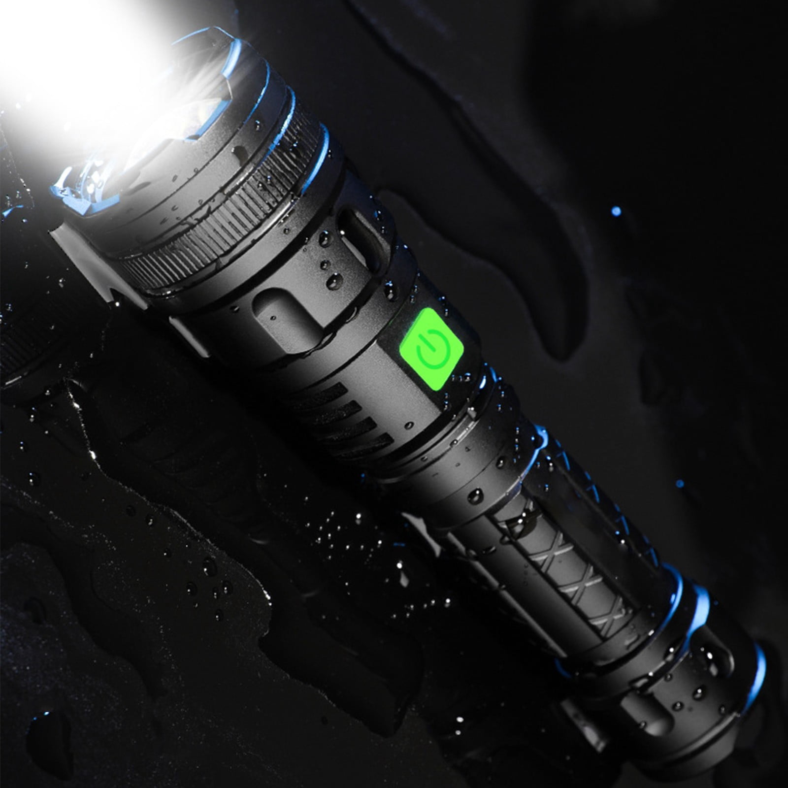 LED Flashlight Rechargeable 100,000 Lumens | M77 Telescopic Super Bright Emergency Torch | 4 Modes Zoomable Waterproof IPX45 Aluminum Alloy | USB Charging | Outdoor Home Use | 1 Pack | Black