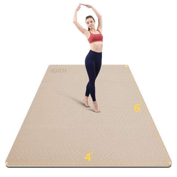 8mm Large Yoga Mat (6'x 4') with Soft Fabric - Extra Long and Wide 72 x 48 x 0.32 inches, Non-Slip Surface, Eco-Friendly, Lightweight, Thick Wide Yoga Mat for Home Workouts.(Beige Black)
