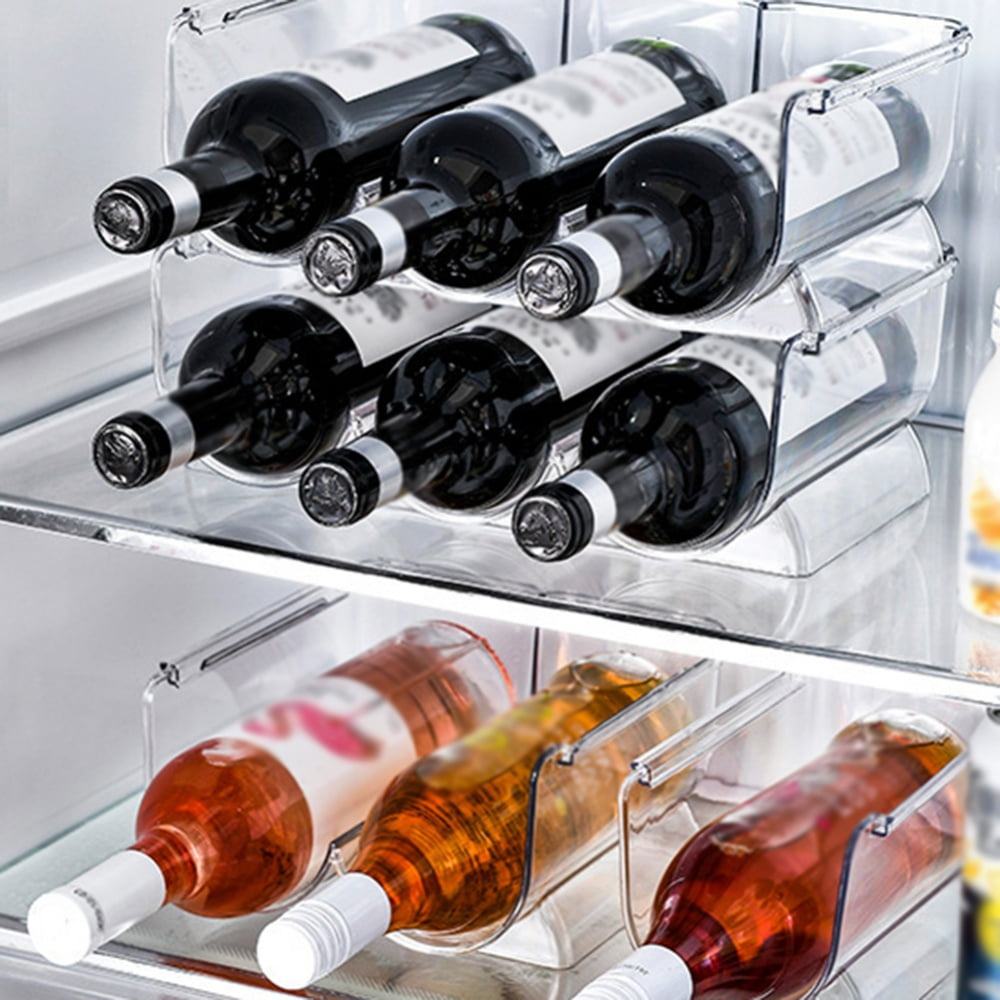 Plastic Free-Standing Stackable Storage Holder Rack - Water, Wine, and Drink Organizer Shelf for Kitchen Countertop, Cabinet, Pantry, Fridge, Freezer - Clear