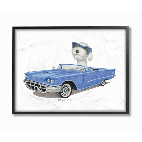 Stupell Industries Dog with Sunglasses in Blue Convertible Family Pet Designed by Danny Gordan