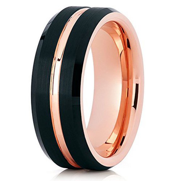 Tungsten Wedding Band Rose Gold Tungsten Ring 8mm Black Tungsten Band Men & Women Brushed Comfort Fit