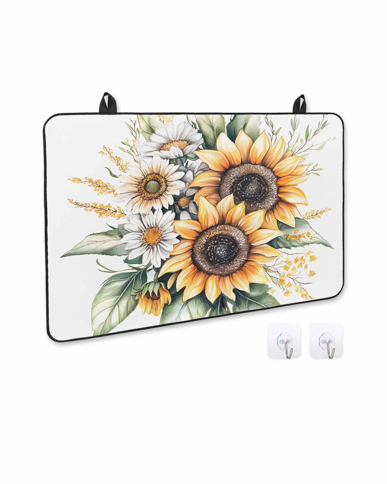 nqOlkjepod Large Induction Cooktop Protector Mat 36"x21", Sunflower Stove Top Covers for Electric Stove, Watercolor Summer Botanical Daisy Decorative Stove Burner Cover Mats, Glass Top Stove Cover
