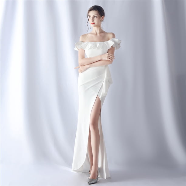 Vestido de noche con top de tubo y tirantes de satén para dama de honor con etiqueta de exhibición