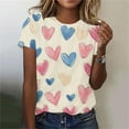 thumbnail image 2 of Womens Cute T-shirts with Love Heart Prints Loose Fit Valentines Holiday Casual Tees Plus Size Crew Neck Tops (2XL, Beige), 2 of 5