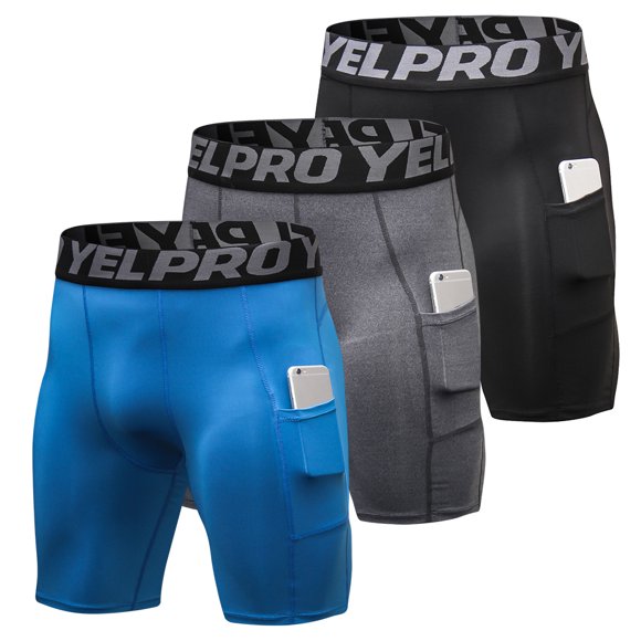 YEL Shorts d'Entraînement PRO pour Hommes avec Poches - Évacuation de l'Humidité, Respirants et Confortables pour la Course, l'Entraînement et les Sports - Offerts en Bleu, Gris, Noir - Taille P