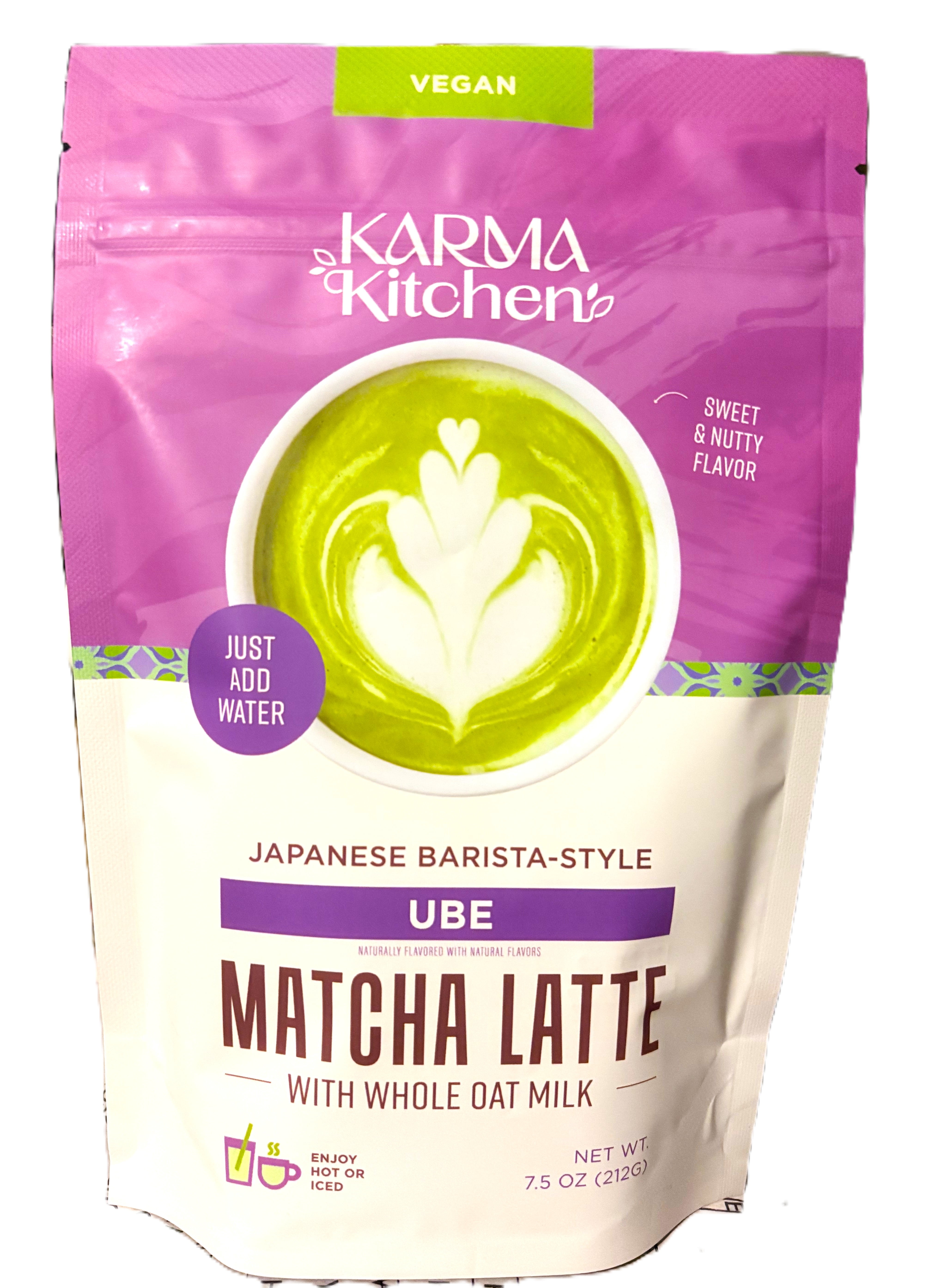 Karma Kitchen Ube Matcha Latte Mix with Whole Oat Milk, Japanese Barista-Style, Vegan, Just Add Water, Sweet & Nutty Flavor, 7.5 oz