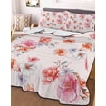thumbnail image 3 of Quilts Twin Size Bedding Set, Spring Flowers Lightweight Quilted Comforter, Watercolor Pink Orange Floral Romantic Rustic Soft Bedspread Coverlet with Pillow Covers for All Season, 68" x 86", 3 of 7