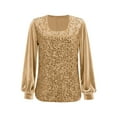 thumbnail image 4 of HAPIMO Women's Sequin Tops Long Sleeve Glitter Sparkly Party Blouses Comfy Velvet Square Neck Dressy Tops Loose Fit Casual Shirts Tunic Tops Gold M, 4 of 5