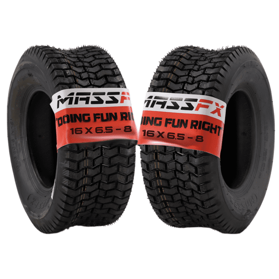 MASSFX 16x6.5-8 front or rear Turf Tire for outdoor power equipment and lawn mowers, 4-Ply with rectangular tread for excellent traction, Non-highway use only, 16/6.5-8,16x6.5x8 (2 Pack)