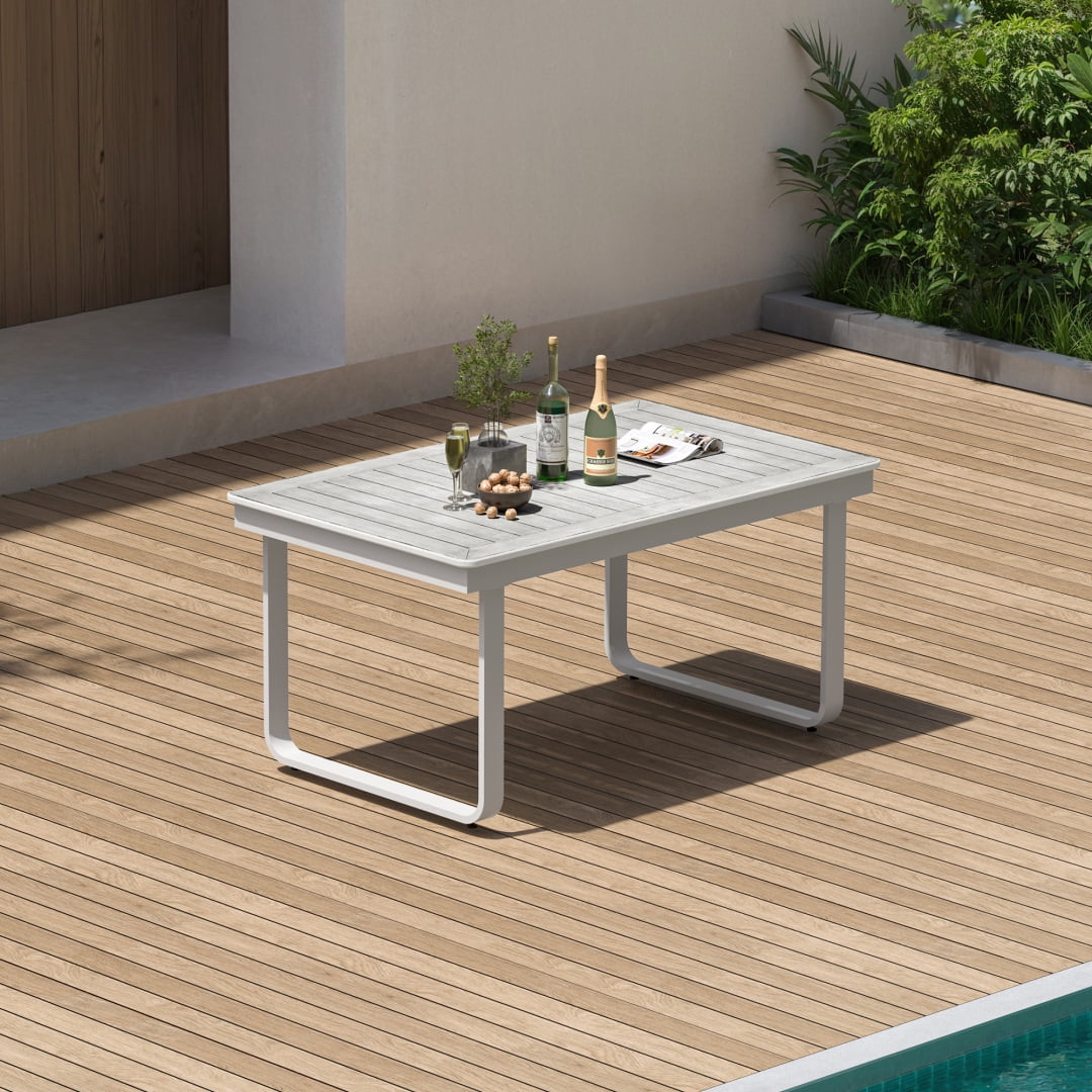 97 in Expandable Patio Outdoor Dining Table with U-Shape Legs for 6-8 Person, Distressed White