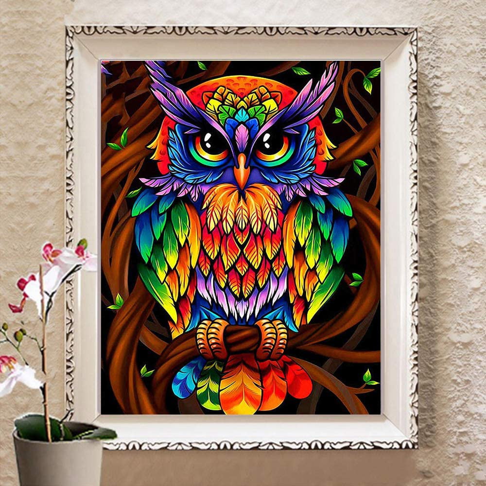 NYEBS 5D DIY Diamond Painting Special Shaped Drill Animal The Owl Mother and Son Rhinestone Embroidery for Wall Decoration 12X16 inches DIY 5D Diamond Painting Kit for Adults Children