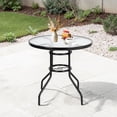 thumbnail image 2 of Hassch Outdoor Dining Table with 1.8" Umbrella Hole, 31.5" Round Patio Table with Glass Top and Metal Legs for Garden, Deck, Backyard, Dark Chocolate, 2 of 9