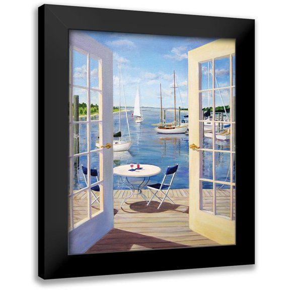 Saxe, Carol 12x14 Black Modern Framed Museum Art Print Titled - Table on the Harbor