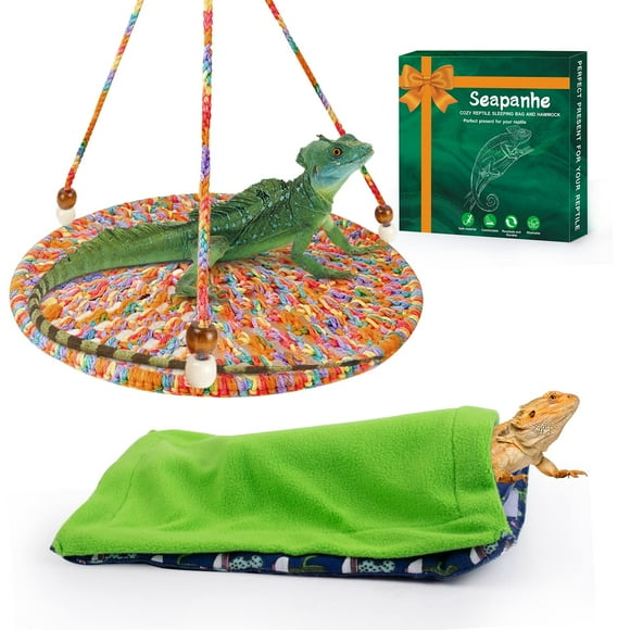Cozy Bearded Dragon Bed and Reptile Hammock Swing, Small Pet Hide Habitat Shelter, Cage Accessories for Lizards and Birds