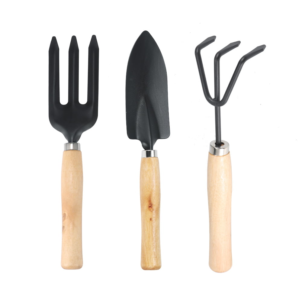 Details about   Garden Three-Piece Mini Rake Small Shovel Floral Wooden Handle Gardening Tools 