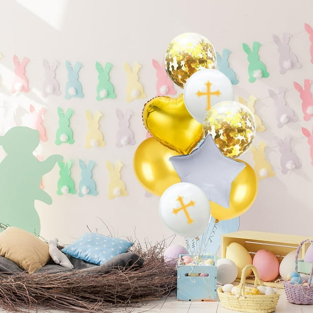 8 piezas de globos de Pascua, suministros de papel de aluminio para fiestas con cinta, atmósfera de santidad, Cruz de látex, primavera para , oro BLESIY globos de pascua