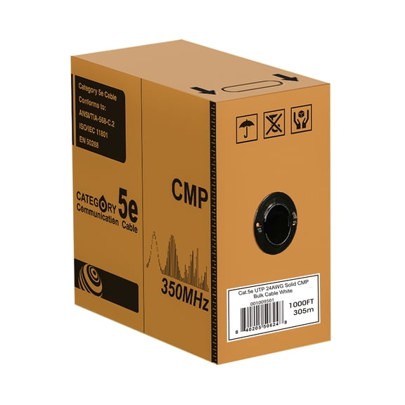 ACCL Cat.5e UTP 24AWG Solid CMP bulk cable (white), 1000ft REELEX, 1 Pack