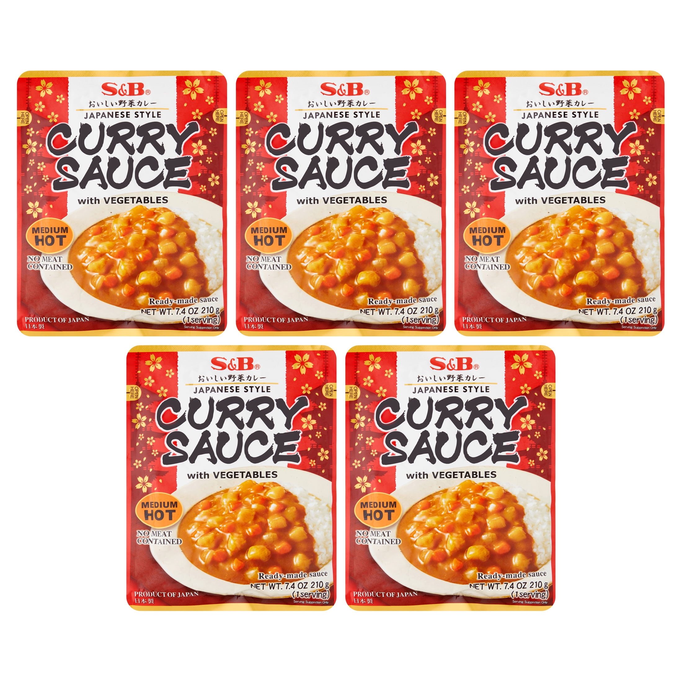 (5 pack) S&B Japanese Style Curry Sauce RETORT, Medium Hot with