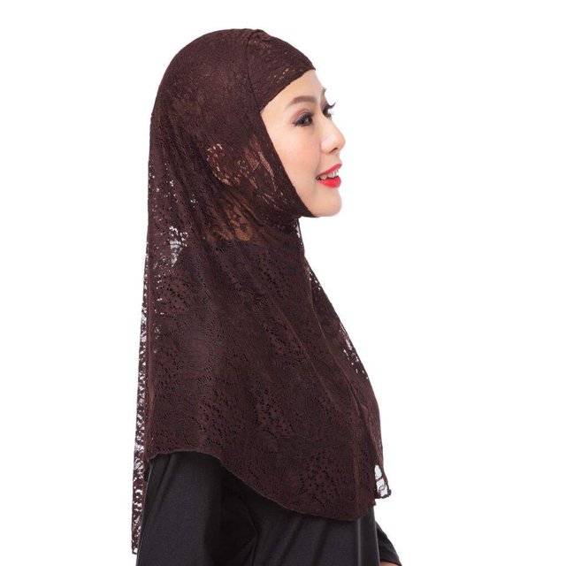 Minnieouse Pañuelo con patrón de encaje para mujer, bufandas de piezas, chal para adultos, cubierta completa lisa, capa envolvente ligera Accesorio para el cabello café