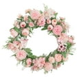 thumbnail image 1 of Corona de flores artificiales de peonía de 40 cm para puerta, corona de primavera redonda. Rosa claro, 1 of 7