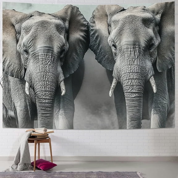 Autua Elephant tapestry in smoke wild animal african elephant decorative wall tapestry large tapestry bedroom living room dormitory college student hole tapestry 40x30inch