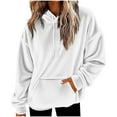 thumbnail image 2 of GuzomFashion Womens White Oversized Plush Hoodie 100% Polyester - Soft Warm, Kangaroo Pocket, White Drawstrings, Relaxed Cuffs for Cooler Days & Daily Wear, Sizes S-XXL,Size L, 2 of 5