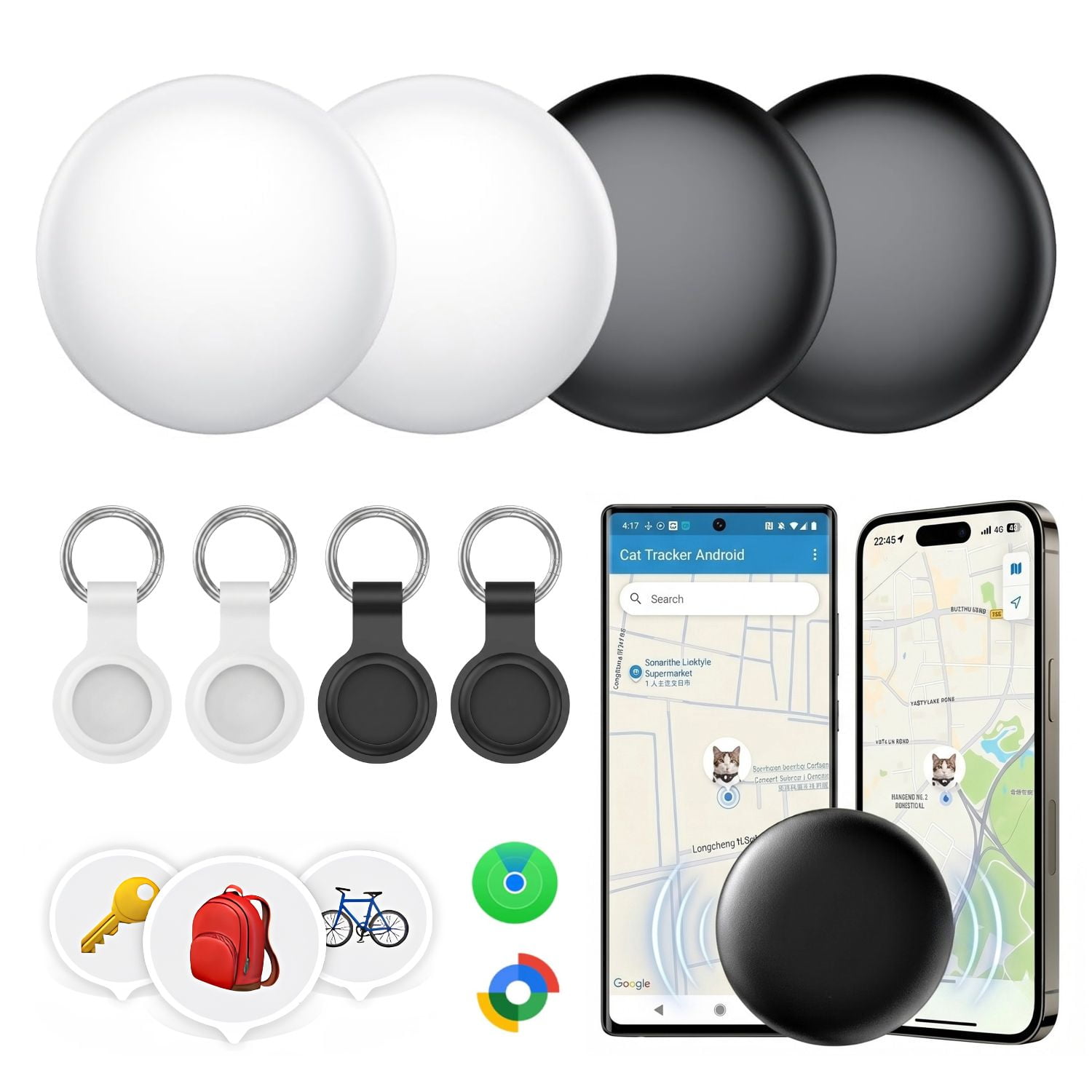 WAAYEEPAL 2026 Smart Air Tracker Tags, 4 Pack Dual System Bluetooth Item Locator Works with Apple Find My & Google Find Hub for Keys Luggage Backpack