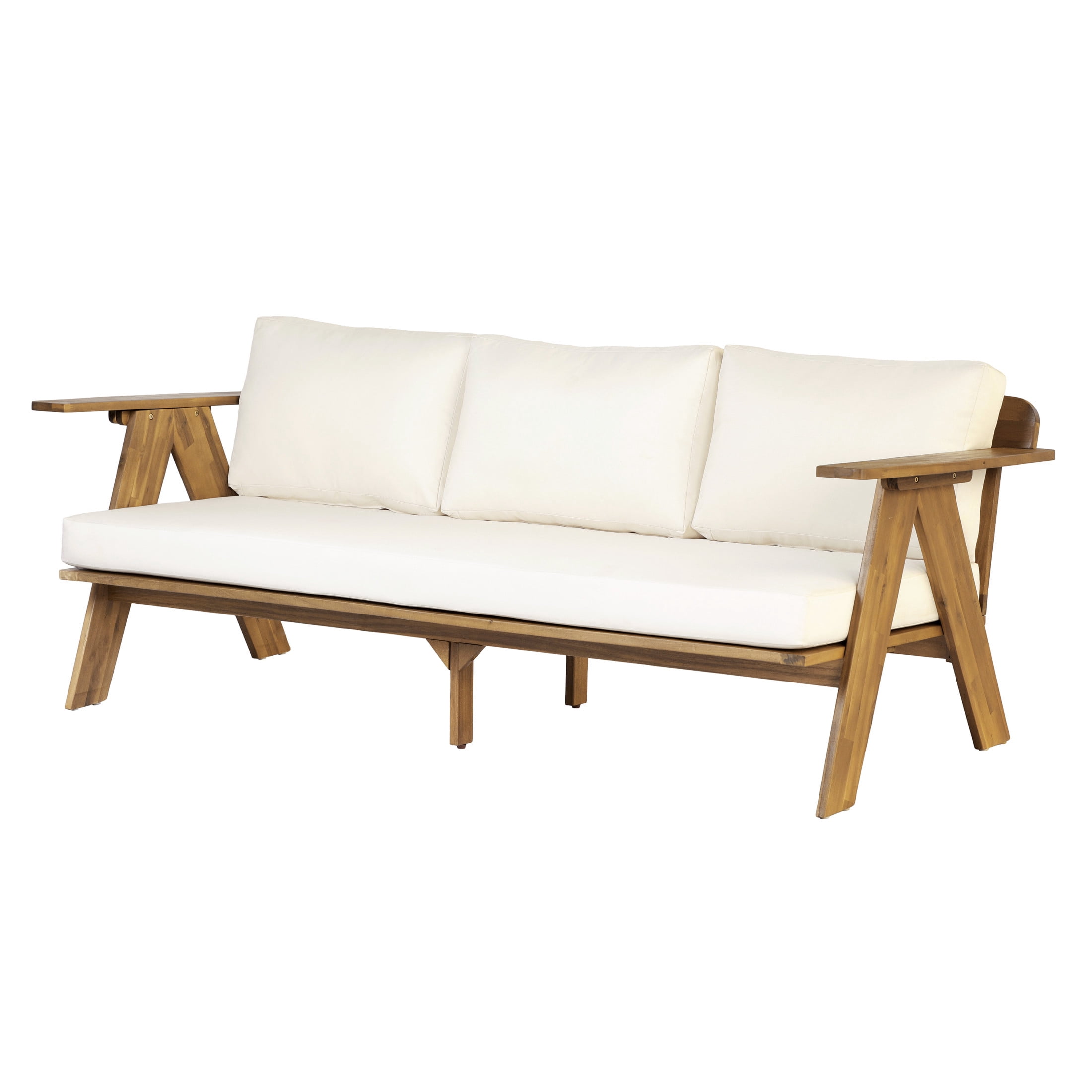 Christopher Knight Home 3-Piece Modern Wood Outdoor Sofa Set with Cushions, Seats 5, Teak+Beige