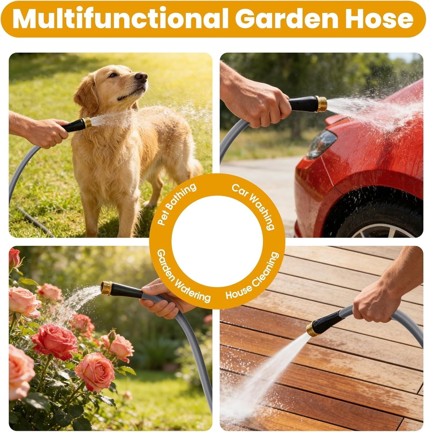 Garden Hose 100 FT, Non-Expanding Water Hose, Ultra-Light & Flexible, Burst-Resistant, Kink-Free, High-Pressure Garden Hose All-Weather Use for Lawns, Gardens, and Outdoor Cleaning