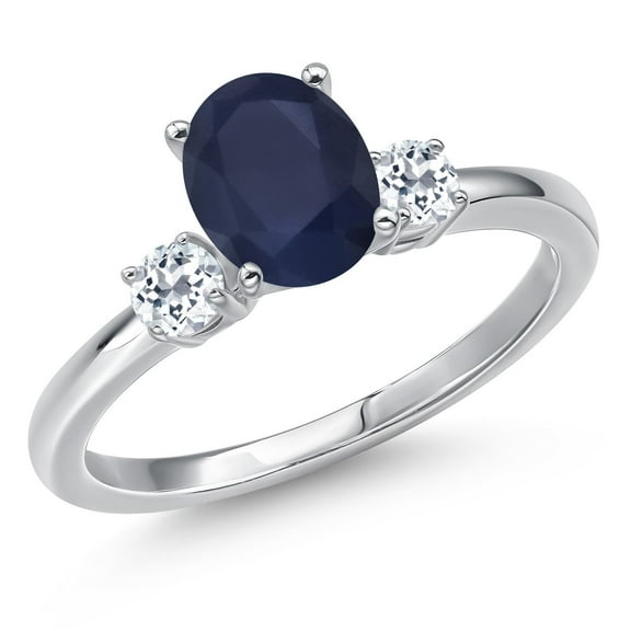 Gem Stone King 14K White Gold Blue Sapphire and White Topaz Engagement Ring for Women | 2.08 Cttw | Oval 8X6MM | Gemstone September Birthstone | Size 8
