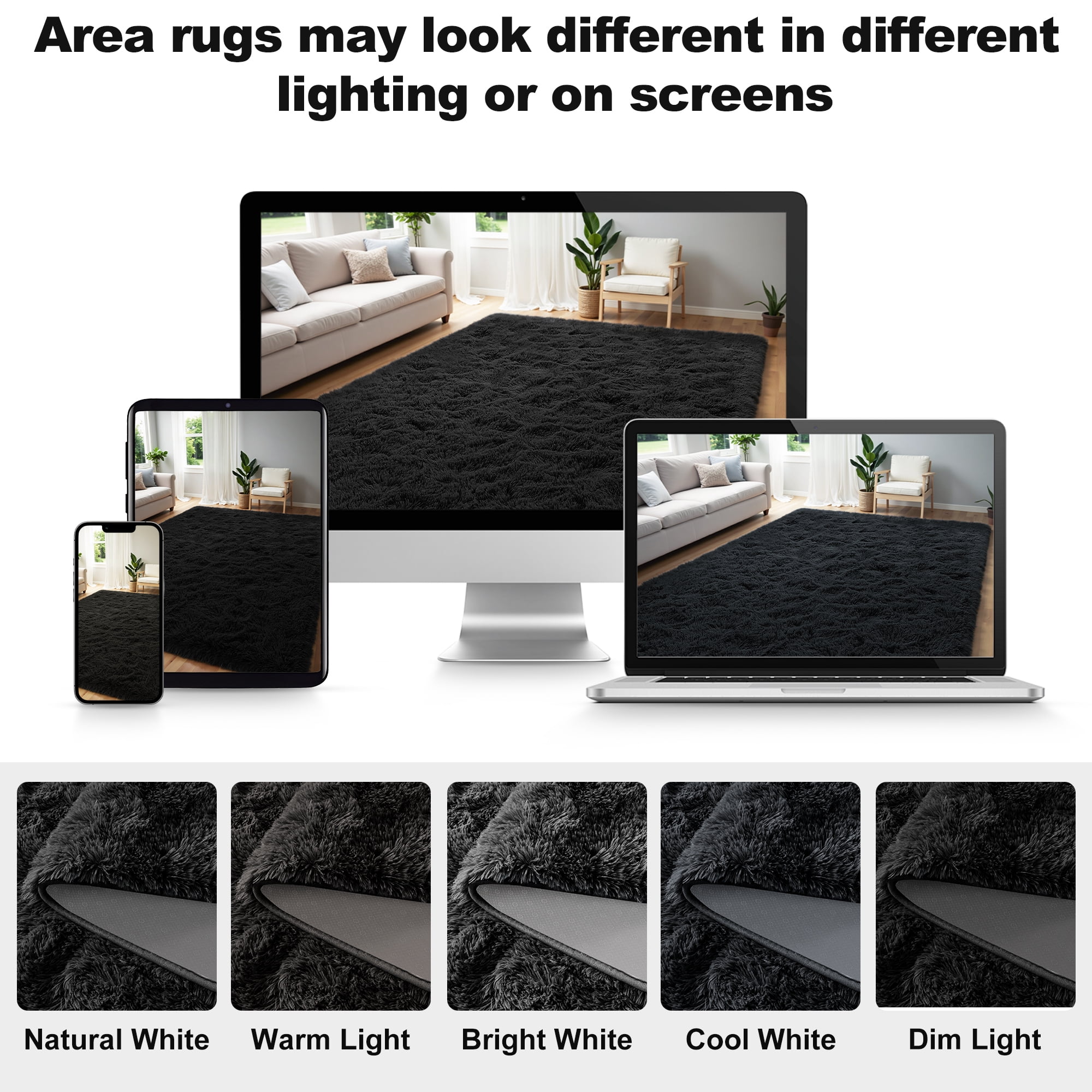 Lalado 8ft x 10ft Area Rug, Soft Fluffy Indoor Shag Area Rugs for Living Room Bedroom Decor Carpet, Black
