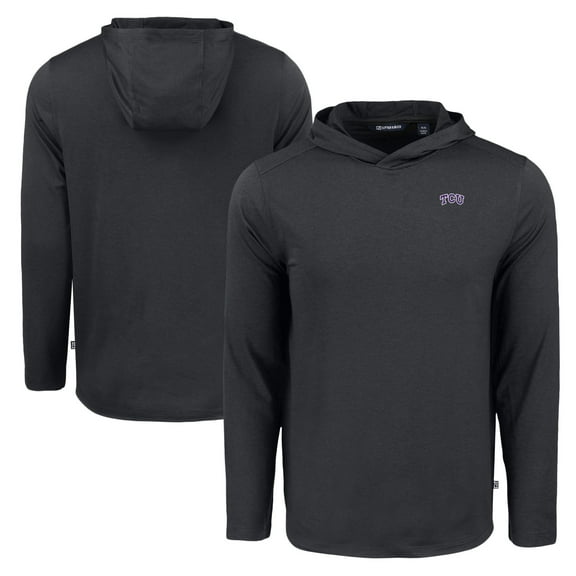 Men's Cutter & Buck Black TCU Horned Frogs Coastline Epic Comfort Eco Recycled Long Sleeve Hoodie T-Shirt