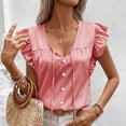 thumbnail image 2 of Charella Women's Fashion Blouses Striped Tie Front Button down Shirts Ruffle Short Sleeve Tops Summer Casual Clothes (XL, Red), 2 of 7