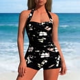 thumbnail image 4 of ZQUUVOU Modest One Piece Swimsuits for Women Halter Neck Boyleg Bathing Suit Athletic Swim Suit with Shorts Swimwear Black, 4 of 5
