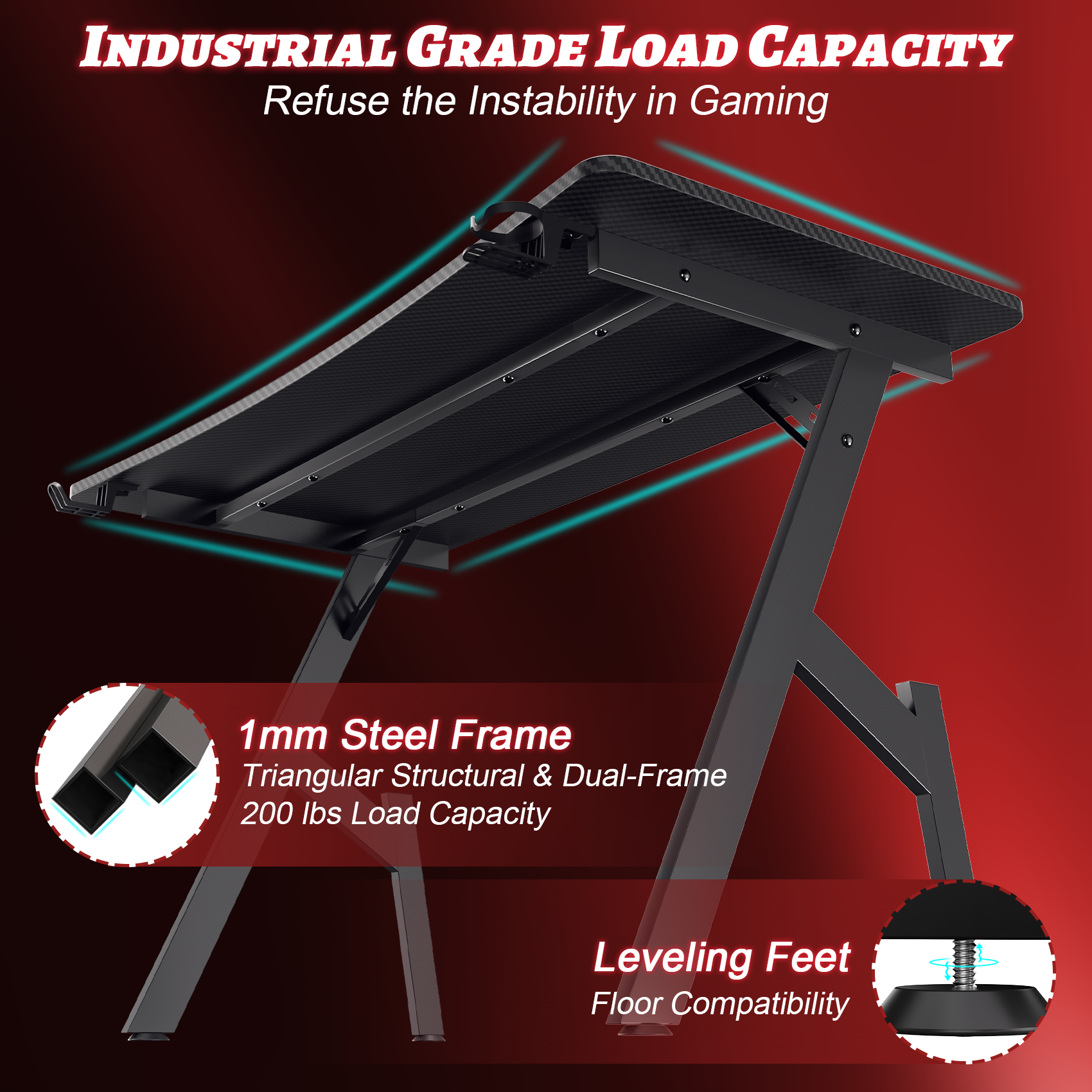 HLDIRECT 47" Gaming Desk with Curved Top and Cable Management photo 2