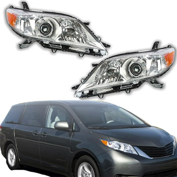 ALL-CARB Replacement for Toyota Sienna 2011-2018 Headlight Assembly Projector Amber Halogen Left and Right Side Pair