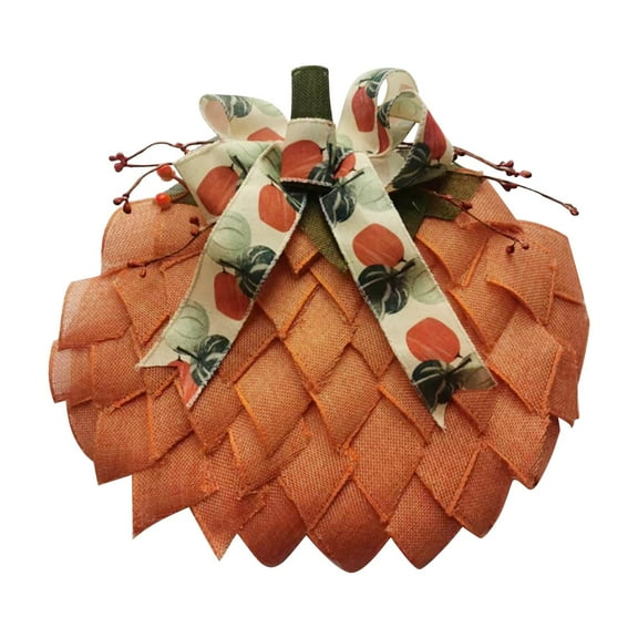 Pumpkin Welcome Sign Front Door Decoration for Harvest Thanksgiving Fall Autumn Hanging Wall Decor with Burlap Leaves and Bell