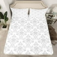 thumbnail image 2 of jejeloiu Victorian Damask Twin 3-Piece Gray White Retro Floral Sheet Set, 2 of 7