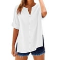 thumbnail image 2 of Tittly Womens Linen Shirt Women'S Gauze Tops Linen Button Up Shirts for Women Loose Shirt Top Stand Solid Color Sleeve Collar Casual Women's Shirt Women's Shirt White, 2 of 7