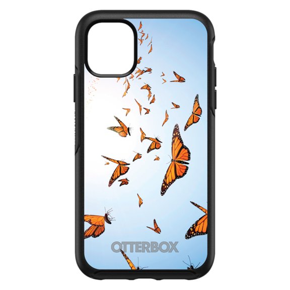 DistinctInk OtterBox Symmetry Custom Case for Apple iPhone 15 (6.1" Screen) - Flying Monarch Butterflies - Wireless Charging Compatible