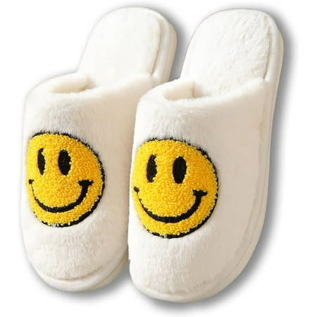 

Smile Face Slippers For Women/Men Retro Soft Plush Lightweight Smiley Face House Slippers Indoor Outdoor Cozy Trendy Slip-On Slipper