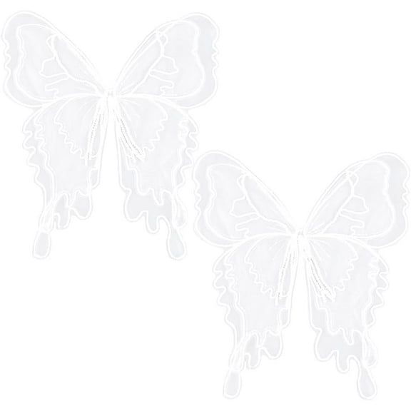 2Pcs Butterfly Lace Trim Sequin Beaded Applique White Butterflies Embroidered Lace Sew on Patches Embroidery Iron on Repair Appliques Bulk for Sewing Making Clothes Dress Wedding Accessories