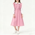 thumbnail image 2 of Busydd Girls Dresses 8-13 Years Casual Colorblock Long Sleeve Dresses for Teens Fashion Lapel Button Spring Dresses for Girls, 2 of 7